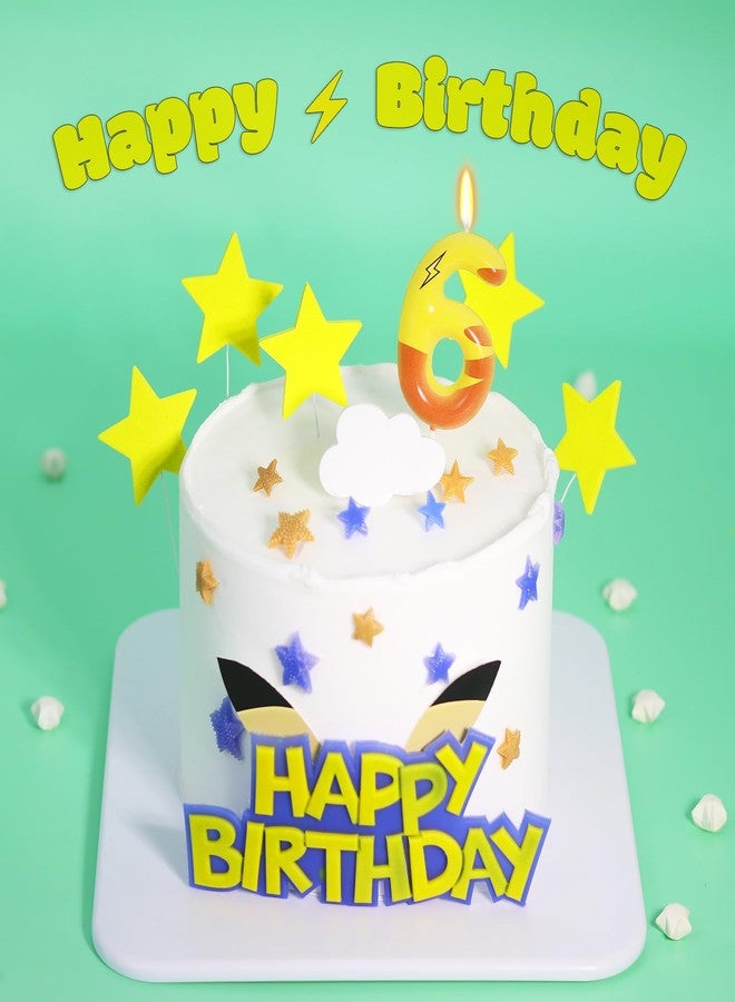 OGnomiFX Lightning Print Yellow 6th Birthday Candles for Boys Girls, Number 6 Cake Topper, Cartoon Themed Birthday Party Decorations - Image 4